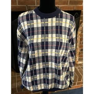 Duck Head Crew Neck Plaid 80s Sweater Vintage Grandpa Size L